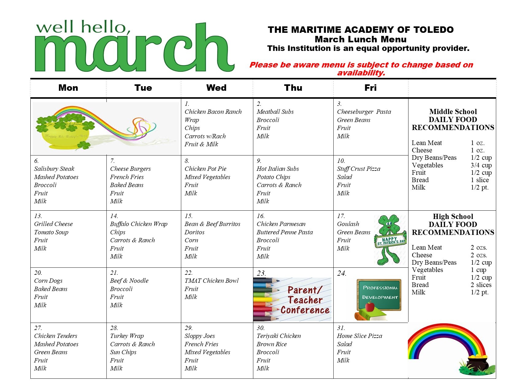 March Lunch Menu
